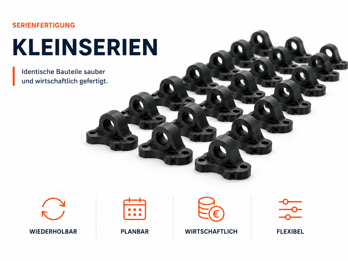 Kleinserie identischer 3D Druck Bauteile aus schwarzem Kunststoff